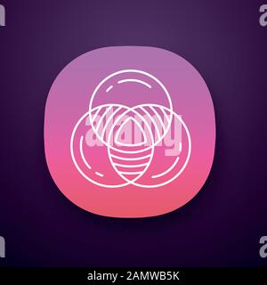Icône de l'application Venn diagramme. Schéma principal. Trois cercles fermés se chevauchant. Représentation symbolique des relations. Interface utilisateur UI/UX. point d'accès Web ou mobile Illustration de Vecteur