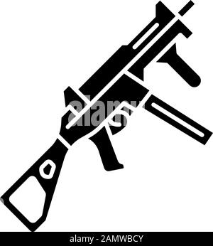 Icône de glyphe d'arme UMP HK. Arme à feu de jeu vidéo virtuelle, pistolet. Fusil de jeu de tir. Cybersport, inventaire militaire des tireurs esport, équipement. Silhouette sym Illustration de Vecteur