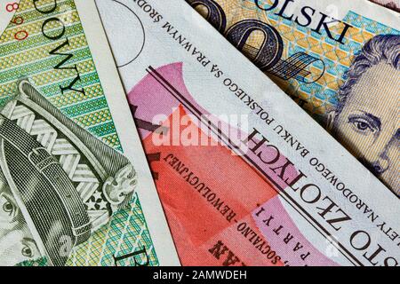 Ancien communiste polonais, des notes, de l'argent de l'ex-République populaire de Pologne. Banque D'Images