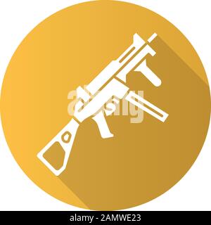 Icône de glyphe d'ombre longue à motif plat d'arme UMP HK. Arme à feu de jeu vidéo virtuelle, pistolet. Fusil de jeu de tir, blaster. Cybersport, esport Sniper militaire inv Illustration de Vecteur