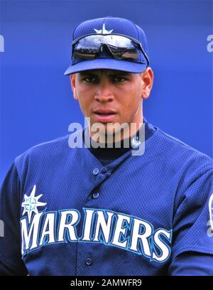 Alex Rodriguez, A-Rod, Principal Ligue base-ball, l'arrêt-court, de troisième but, les Mariners de Seattle, les Rangers du Texas, New York Yankees, World Series, MVP, 2000 Banque D'Images