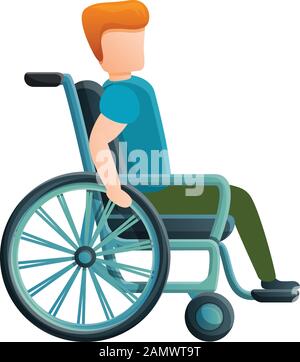 Icône fauteuil roulant pour garçon. Dessin animé d'un garçon fauteuil roulant vecteur icône pour la conception de Web isolé sur fond blanc Illustration de Vecteur