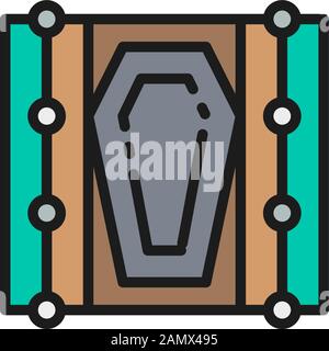 Cercueil vectoriel dans l'icône de la grave ligne de couleur plate. Illustration de Vecteur