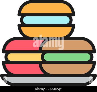 Macarons, macarons, gâteaux, boulangerie douce couleur plat icône. Illustration de Vecteur