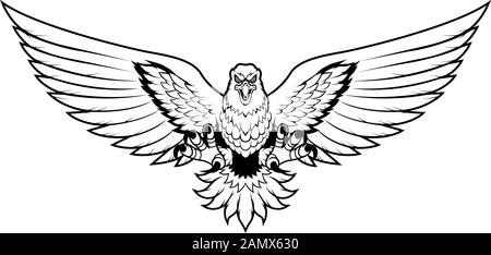 Eagle Attack Mascot Line Art Illustration de Vecteur