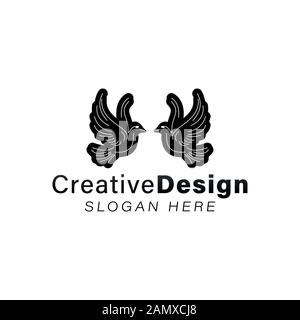 pigeon volant / oiseau / pigeon. Deux Idées De Logo De Mariage. Logo inspiration. Illustration Du Vecteur De Modèle. Isolé Sur Fond Blanc Illustration de Vecteur