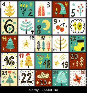 Calendrier de l'avènement. Comptez les jours jusqu'à l'affiche de Noël Illustration de Vecteur