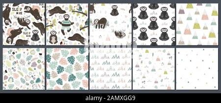 Ensemble mignon de motifs sans coutures Illustration de Vecteur