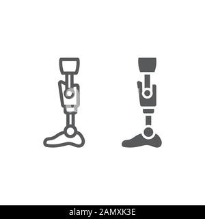 Ligne de prothèse de genou de jambe et icône de glyphe, orthopédique et médicale, signe prothétique de jambe, graphiques vectoriels, un motif linéaire sur un fond blanc. Illustration de Vecteur
