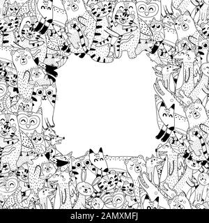 Cadre noir et blanc avec animaux mignons - mères et bébés Illustration de Vecteur