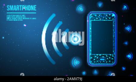 Icône téléphone et Wifi. wifi gratuit connecté à un smartphone. Conception en mesh filaire poly faible abstrait. Du point de connexion à la ligne. Illustration vectorielle.futur Illustration de Vecteur