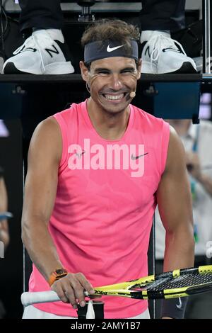 15 janvier 2020: Rafael Nadal au Rallye for relief caritatif collecte de nuit à la Rod laver Arena de Melbourne pour recueillir de l'argent à l'aide des efforts de secours contre le feu de brousse en Australie avant le début du tournoi de tennis australien Open Grand Chelem de Melbourne en Australie en 2020. Sydney Low/Cal Sport Media Banque D'Images