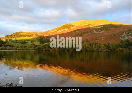 Golden sunset couleurs sur Askhill Knott vu de Loweswater dans le Lake District, Cumbria, Royaume-Uni. Banque D'Images
