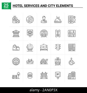 25 ensemble d'icônes Services de l'hôtel Et éléments de la ville. Arrière-plan vectoriel Illustration de Vecteur