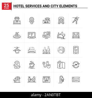 25 ensemble d'icônes Services de l'hôtel Et éléments de la ville. Arrière-plan vectoriel Illustration de Vecteur