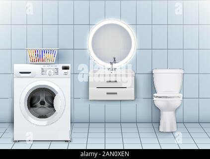 Armoire de toilette et lavabo avec rondelle Illustration de Vecteur
