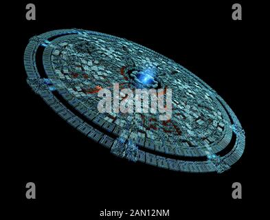 La Station spatiale exotiques isolé sur fond noir. Concept design futuriste Banque D'Images