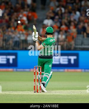 15 janvier 2020; Optus Stadium, Perth, Australie occidentale, Australie; Big Bash League Cricket, Perth Scorchers contre Melbourne Stars; Marcus Stoinis des Melbourne Stars joue un tir de pull-shot - Usage éditorial Banque D'Images