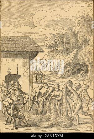 La vie de Christophe Colomb, de ses propres lettres et journaux et autres documents de son temps . etavec la recherche de l'or. Il a envoyé des expéditions de découverte à des relations d'ouverture avec les autochtones, et de trouver les meilleures places pour le lavage et l'extraction de l'or.Melchior Meldonado a commandé trois centimen, dans le premier de ces expéditions. Theyarriva à un bon port à l'embouchure d'une rivière, où ils ont vu une belle maison, qu'ils ont posée pourrait être la maison de Guacanagari. Theymet, un parti armé de cent Indiens, mais ces hommes ont mis leurs armes lorsque des signaux de paix ont été faits, et br Banque D'Images