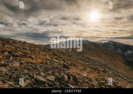 Soleil en soirée sur Mount Evans, Colorado Banque D'Images