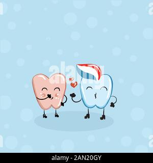 Illustration vectorielle de couleur des dessins de dents pour la Saint-Valentin, couples amoureux sur les arrière-plans. Illustration de Vecteur