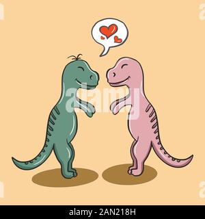 Illustration vectorielle de couleurs de dinosaures animaux pour la Saint-Valentin, couples amoureux sur les arrière-plans. Illustration de Vecteur