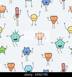 Les enfants sont à la mode avec un motif textile sans couture. Mignons créatures géométriques de dessin animé. Illustration de Vecteur