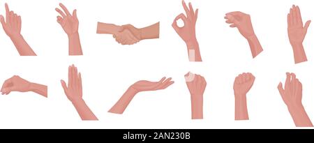 Ensemble de gestes différents avec une main humaine. Illustration de Vecteur