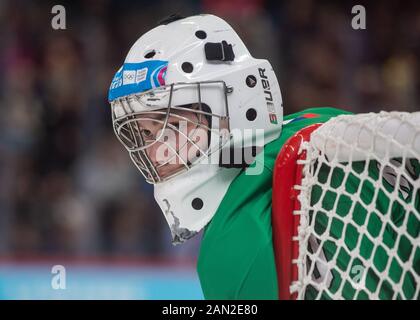 Le gardien de but de hockey tchèque Stepan Malecek est en action pendant le match mixte 3-on-3 du hockey sur glace des hommes lors des Jeux Olympiques de la Jeunesse d'hiver de Lausanne 2020 à Lausanne, Suisse, le 15 janvier 2020. (Ctk Photo/Vaclav Pancer) Banque D'Images