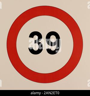 Illustration des Straßenverkehrszeichen 'Maximale Geschwindigkeit 39 km / Stunde" Banque D'Images