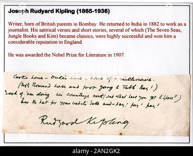 Signature de Joseph Rudyard Kipling (1865-1936), journaliste, écrivain, poète et romancier, Banque D'Images