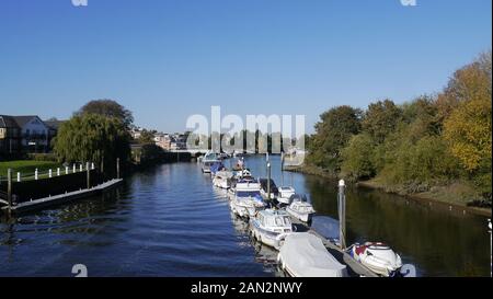 Bateaux amarrés sur la Tamise à Teddington London UK Banque D'Images