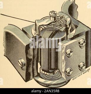 Mesures ELECTRIQUES Manuel de laboratoire A . Fig. 63, MESURE DU COURANT. 137 la fermeture du courant, avec l'antenne en mouvement, permet de l'activer rapidement. La bobine de l'instrument Weston (Fig. 64) est con-trolled par deux ressorts hélicoïdaux qui servent également de déleurs pour connecter la bobine au circuit externe. A. Fig. 64. La partie d'un pôle est découpée dans la figure. Les pivots reposent en bijoux, et un long pointeris en aluminium fixé à l'antenne et traverse une échelle de partsnon représentés égaux. Dans le voltmètre, une grande résistance est la série poutine avec la bobine mobile. Dans l'ampèremètre forlar Banque D'Images