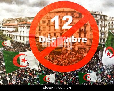 Manifestation de la diaspora algérienne contre les élections présidentielles en Algérie, Bron, France Banque D'Images