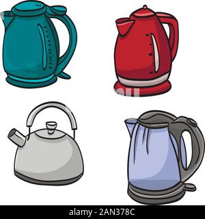 quatre collections de théière différentes sur fond blanc Illustration de Vecteur