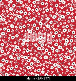 Motif Fleuri Vectoriel Monochrome À Petites Amants Graphiques Et Motif Transparent. Petites Marguerites Blanches Dessinées À La Main, Fleurs Abstraites Dispersées Sur Rouge Illustration de Vecteur