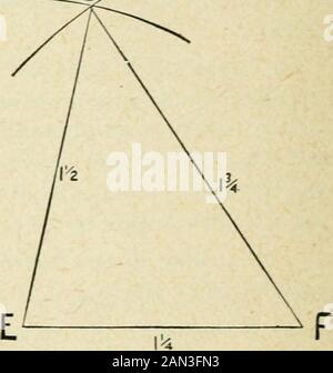 Géométrie du plan élémentaire : inductive et déductive / par Alfred Baker . Régler le biseau, ou le rapporteur, à l'angle A, ainsi qu'à l'angle D, et comparer soigneusement les grandeurs de ces angles. De la même manière, les magnitudes des angles B et E, ainsi que les thémagnitudes des angles C et F. ensuite, couper les deux triangles du papier, et le triangle de positionnement sur l'autre de sorte que les points correspondants coïncident. De cette superposition whatconclusion dessinez-vous sur les zones des triangles ? Répéter la même construction, la même mesure et la même position wdth deux triangles Banque D'Images