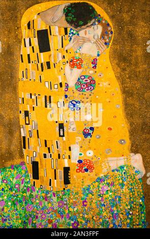 Le Baiser (Lovers). La feuille d'or et de l'huile sur toile. 1907/1908. Par le peintre symboliste autrichien Gustav Klimt. Musée du Belvédère, Vienne, Autriche. Banque D'Images