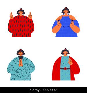 La femme montre différents gestes.langue Gesture Illustration de Vecteur