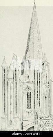 Architecture gothique en France, en Angleterre et en Italie . Fig. 64. De la contrefort à la contrefort, comme illustré sur la Fig. 64, par arc de turningan de a à b et de c à d, avec un petit vaultbehind couvrant la niche triangulaire. Cette allée est couverte par un toit simple et léger. La gloire de Coutances, cependant, est ses trois grands adeptes, deux à l'extrémité ouest avec des flèches, et un au-dessus du passage qui, malheureusement, veut une spire aussi. Les tours de Twowestern ont chacune une base carrée, passant à l'anoctogone au-dessus du toit de nef, et avec un escalier-turretdebout clair à l'angle extérieur avant de la tour principale et seulement Banque D'Images