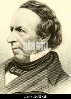 Histoire professionnelle et industrielle du comté de Suffolk, Massachusetts . étaient Curtis &Stevenson, Robert B. Storer et Josiah Bradlee. Nous devons revenir au printemps de 1834. La suppression des dépôts de gouverner de la Banque des États-Unis quelques mois auparavant, par ordre du président Jackson, et le débat sur la question de la con-tination de l'existence de la banque par un renouvellement de sa charte, ont créé l'excitation la plus intense et la méfiance très générale à travers le pays. Les affaires étaient déprimées, l'argent était rare et la catastrophe à grande échelle semblait imminente. Une manifestation, adoptée à une vaste vassse Banque D'Images