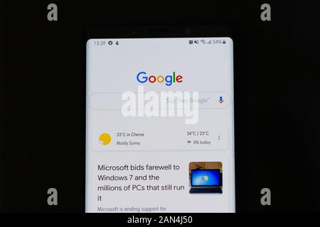 Photo de la page d'accueil recherche Google sur Android (Samsung Galaxy Note 9) Banque D'Images