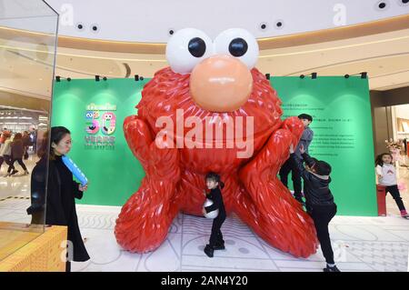 Foule de citoyens à une exposition célébrant le 50e anniversaire de l'American Educational children's television series Rue Sésame est tenue à Hangzho Banque D'Images