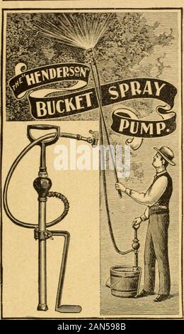 Henderson's midsummer catalogue : 1919 . Pulvérisateur à dos de succès. PETER HENDERSON & CO.. NEW YORK-pompes, etc. 23. L'aérosol d'air comprimé en laiton massif.livre un brouillard continu de pulvérisation. Est fittedwith et réglable, rendant les buses de pulvérisation foliaire sous aperfect, et détient 1 quart.Prix, 82. 25 ynail lueight {2 lbs.). VAPORIZINGSPRAYER LAITON FEUILLE HENDERSONS Sprays liquides dans la forme de brume. Le cône-ing à l'air point-chambre donne une grande vigueur à la pulvérisation. Est titulaire d'une pinte. Prix, TR 800 (ma;7poids 3 lb) Émissions de fumigateurs ^^^^ii nS FUMIGATEURS EUREKA pour la fumigation des serres Banque D'Images