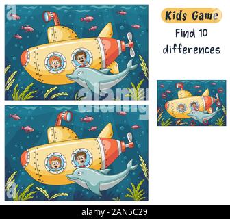 Trouvez les différences 10. Funny cartoon game pour enfants, avec la solution. Vector illustration avec des calques distincts. Illustration de Vecteur