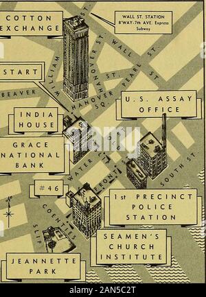 Découvrez New York avec Henry Hope Reed, Jr.-- : une série de visites à pied bien mappé, réimprimé dans les pages du New York Herald Tribune . architectes du 69thRegiment armoirie, la station offre une rare forme ofrustication pulvinated : Les pierres sont, ou en forme de coussin, comme on en trouve sur le Palazzo Riccadi à Florence.Le bâtiment est, en vérité, un Tuscanpalace miniature, avec une telle Renaissance italienne comme theboiled détails bouclier en cuir par-dessus la porte portant le citysarms. Directement au nord de l'Assay Office États-unis, où le gouvernement fédéral governmentmelts et essais d'argent et d'or. Banque D'Images