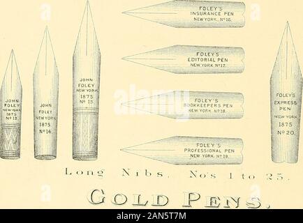 Histoire de l'invention et l'illustre processus de fabrication de diamants de Foley a souligné les stylos d'or . . PEN ; ! IIIKew yor !n° Un™ 187S:mauvais| Banque D'Images