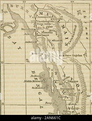 Une histoire de l'American Baptist missions en Asie, Afrique, Europe et Amérique du Nord . h avait été initialement sélectionnée comme lavis du gouvernement anglais dans Burmah, s'est avérée moins conven-le que prévu, et de Sir Archibald Campbell soondecided pour retirer le siège de l'armée à Maulmain,une grande ville sur la rive est de la rivière, Salwen abouttwenty-cinq milles de son embouchure. L'ancienne capitale wasalready commence à diminuer, une grande partie de la population hav-ing s'est éloigné avec les troupes, et il a été décidé par le mis-sionaries que M. Boardman doit commencer son travail Banque D'Images