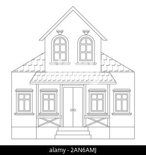 Chambre. Deux étages immeuble résidentiel avec porche. Silhouette Illustration de Vecteur