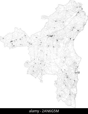 Carte Satellite de la Province de Nuoro villes et routes, bâtiments et routes des environs. La région Sardaigne, Italie. Sardegna. Routes carte Illustration de Vecteur